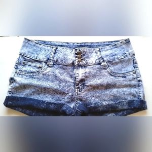 OSC Bleach Splash Acid Wash Denim Cuffed Jean Shorts